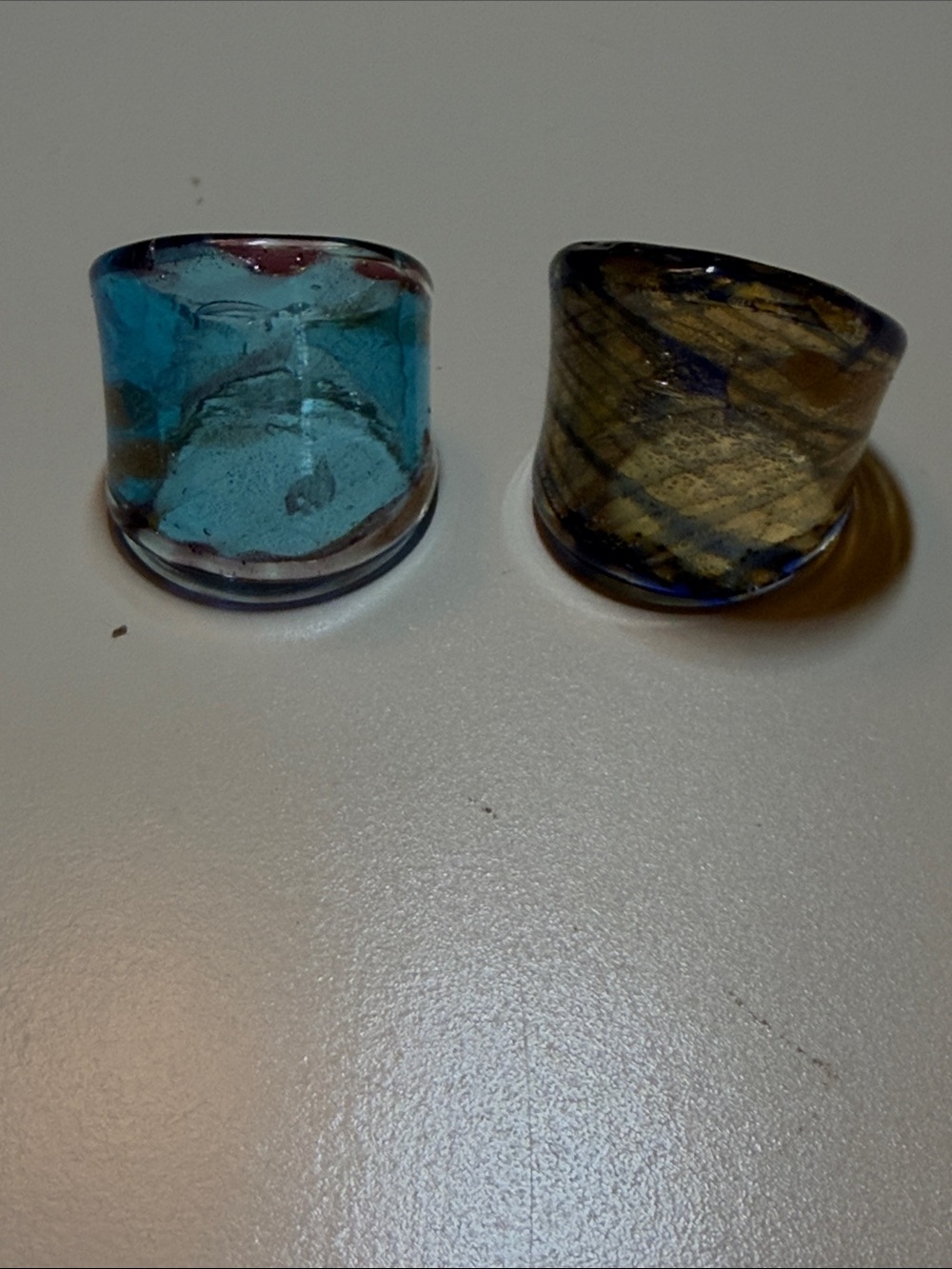 Handmade Glass Ring - Blue and Amber Set